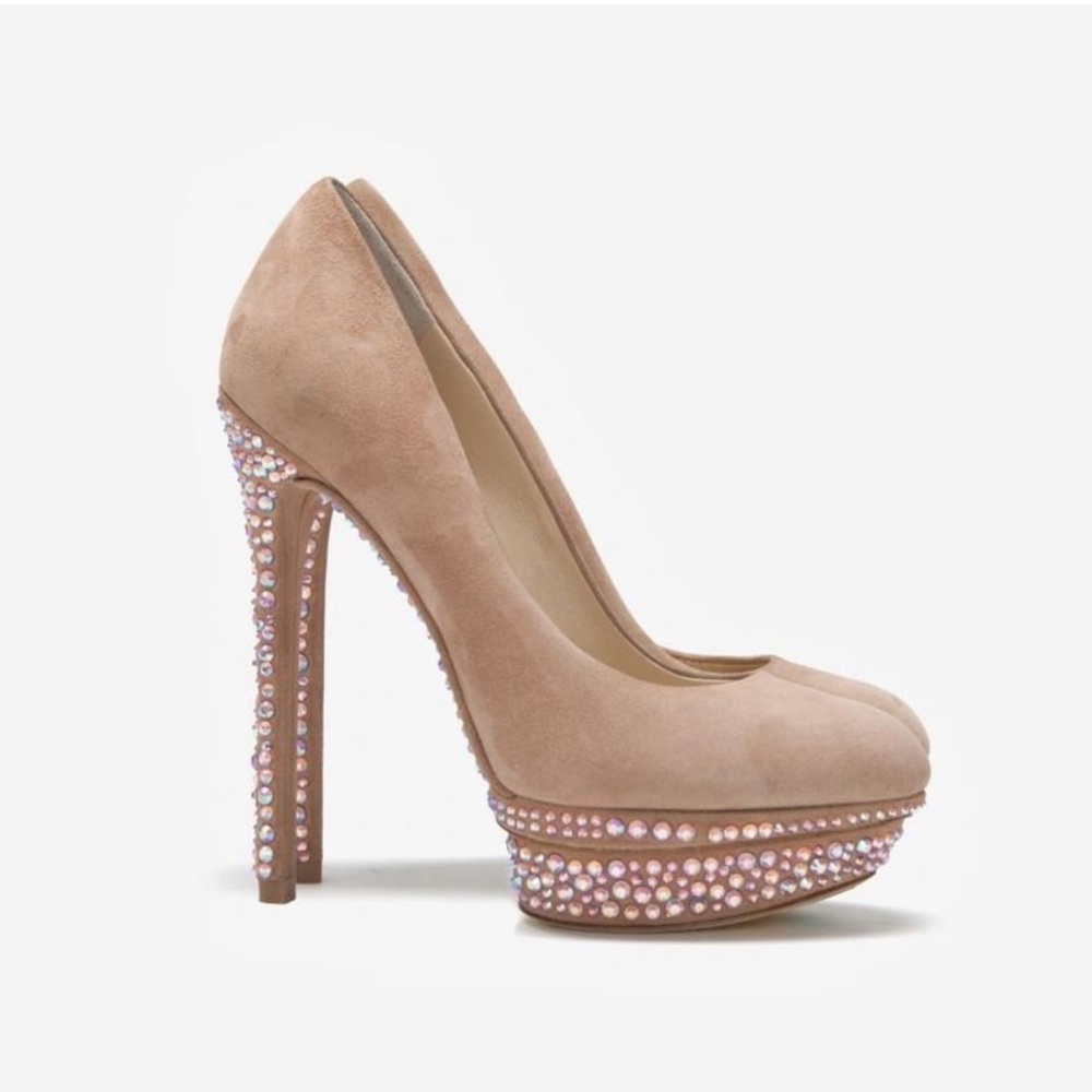 Sz 4 Brian Atwood Francoise Rhinestone Suede Pump - Picture 1 of 8